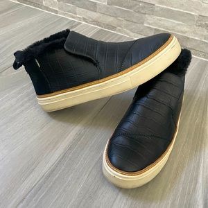 TOMS Paxton Black Suede Faux Fur Slip On High Top Sneakers